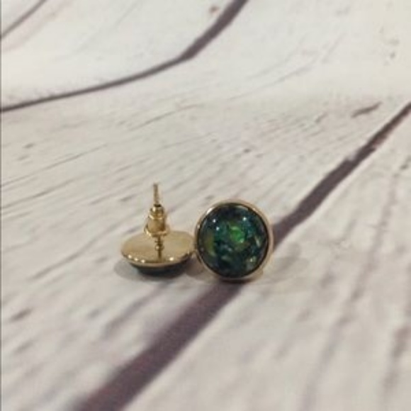 The Swanky Coconut Jewelry - 12 mm Opal Fire Green Studs